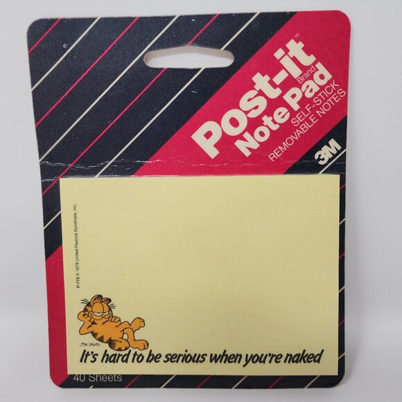 New Sealed Vtg 1987 Garfield 3M Post-It Notes “Its hard to be serious” 40 Sheets - Picture 1 of 9
